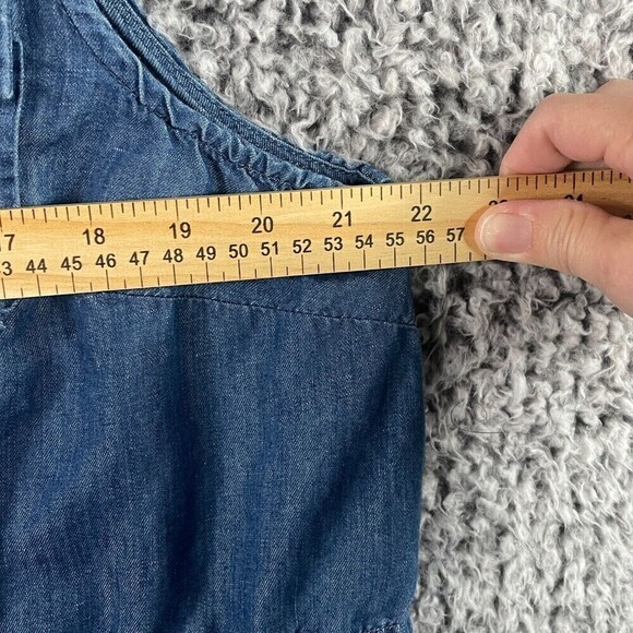 Cj Banks Plus X Chambray Chore Vest Pockets Zip Snap Blue Linen Blend Utility - Picture 4 of 9